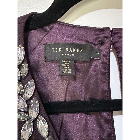 Ted Baker Nuada Cap Sleeve Deep Purple Jeweled Elegant Romper Size 4 US NWOT - Picture 4 of 15